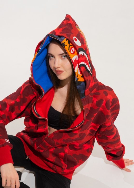 Bape Aape by A BATHING APE Tiger Color Red Camo Full Zip Hoodie Unisex
