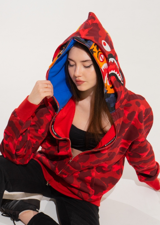 Bape Aape by A BATHING APE Tiger Color Red Camo Full Zip Hoodie Unisex