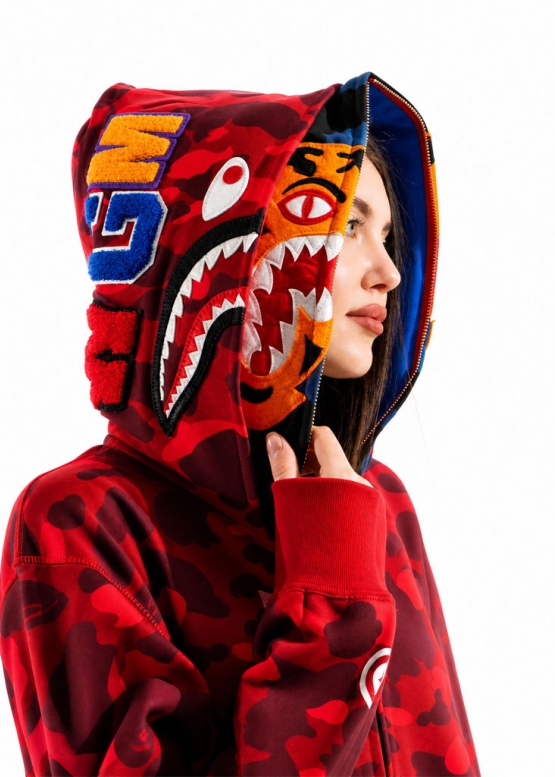 Bape Aape by A BATHING APE Tiger Color Red Camo Full Zip Hoodie Unisex