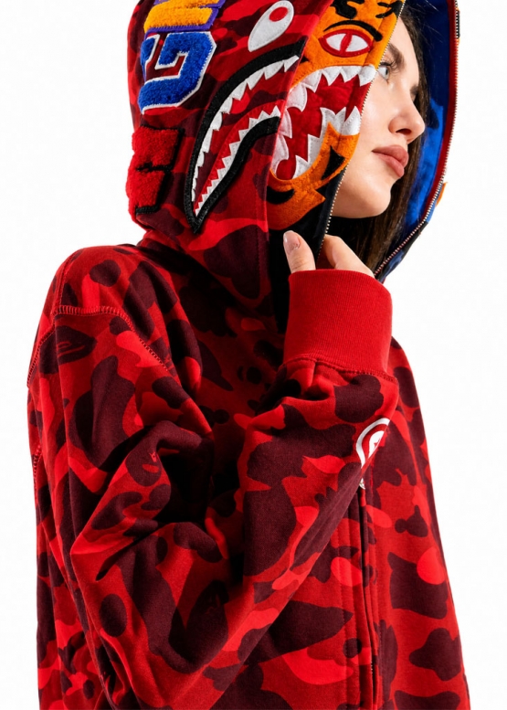 Bape Aape by A BATHING APE Tiger Color Red Camo Full Zip Hoodie Unisex
