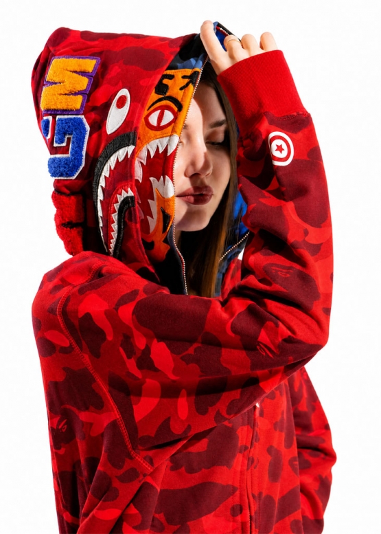 Bape Aape by A BATHING APE Tiger Color Red Camo Full Zip Hoodie Unisex