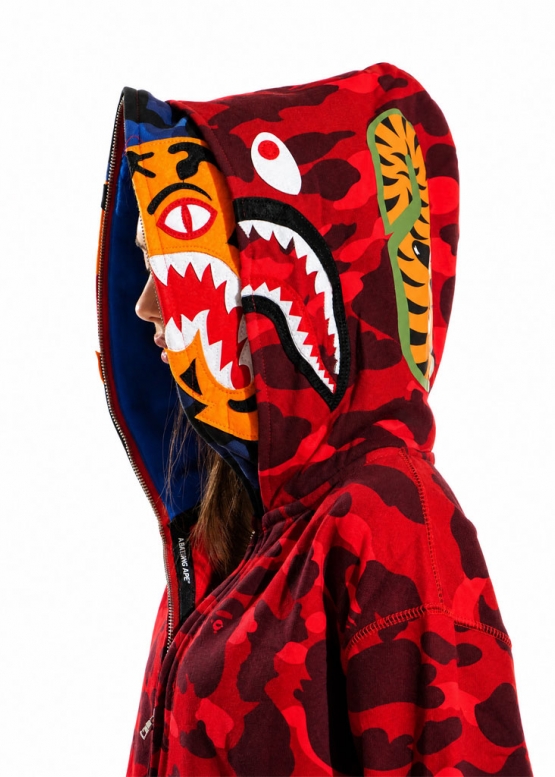 Bape Aape by A BATHING APE Tiger Color Red Camo Full Zip Hoodie Unisex