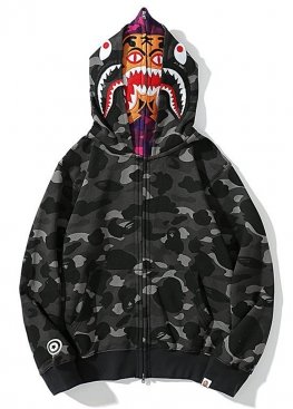 Bape Tiger Shark Wide Full Zip Black Camo Hoodie Unisex - HA1146