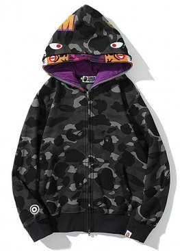 Bape Tiger Shark Wide Full Zip Black Camo Hoodie Unisex - HA1146