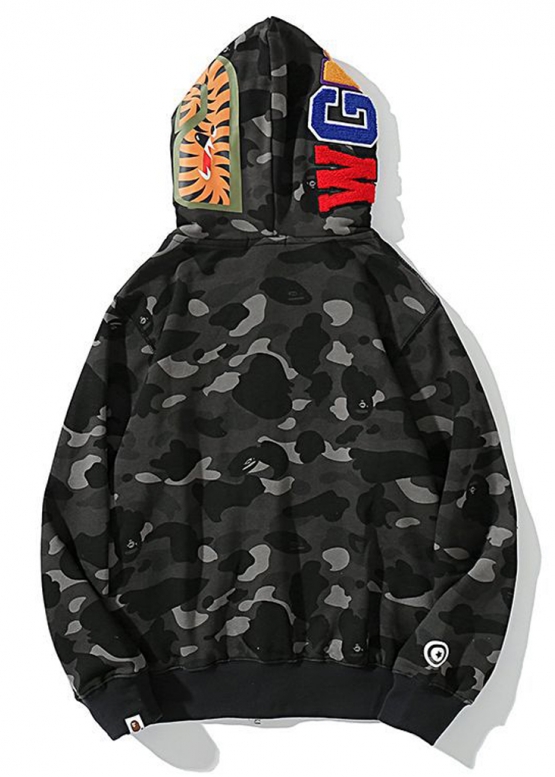 Bape Aape by A BATHING APE Tiger Shark Wide Full Zip Color Black Camo Hoodie Unisex