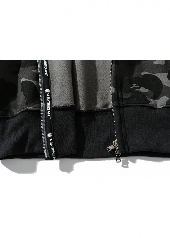 Bape Aape by A BATHING APE Tiger Shark Wide Full Zip Color Black Camo Hoodie Unisex