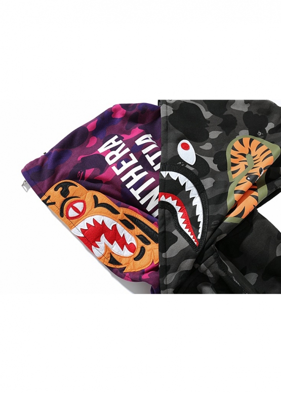 Bape Aape by A BATHING APE Tiger Shark Wide Full Zip Color Black Camo Hoodie Unisex