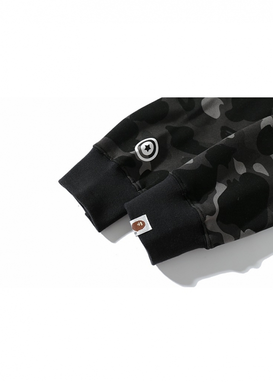 Bape Aape by A BATHING APE Tiger Shark Wide Full Zip Color Black Camo Hoodie Unisex