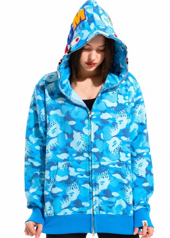Bape Aape by A BATHING APE Shark Big ABC Blue Camo Full Zip Hoodie Unisex