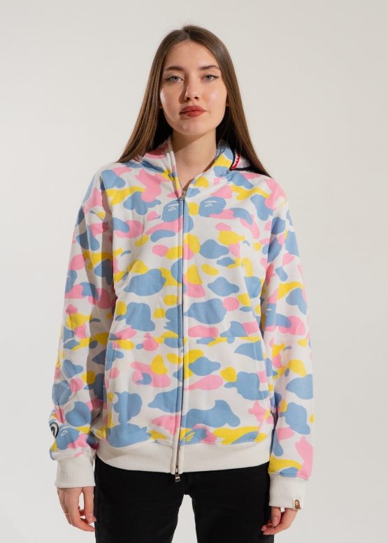 Білий худі Bape Aape by A BATHING APE New Multi Camo Shark Relaxed Full Zip Hoodie Unisex