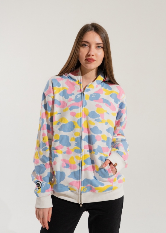 Білий худі Bape Aape by A BATHING APE New Multi Camo Shark Relaxed Full Zip Hoodie Unisex