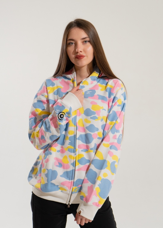 Білий худі Bape Aape by A BATHING APE New Multi Camo Shark Relaxed Full Zip Hoodie Unisex