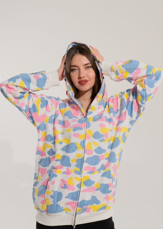 Білий худі Bape Aape by A BATHING APE New Multi Camo Shark Relaxed Full Zip Hoodie Unisex