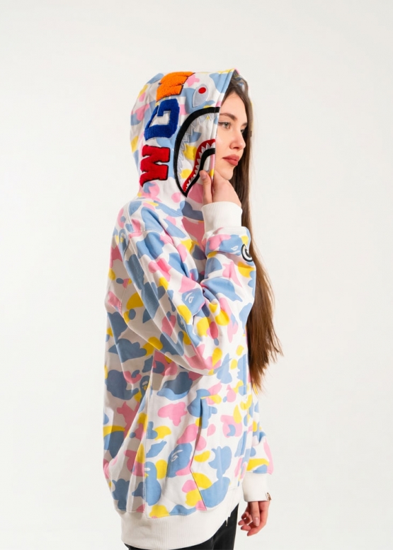 Белый худи Bape Aape by A BATHING APE New Multi Camo Shark Relaxed Full Zip Hoodie Unisex