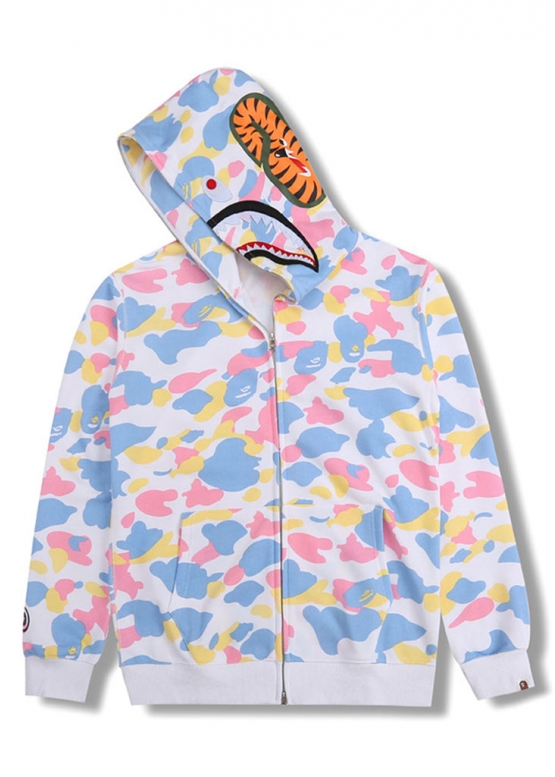Білий худі Bape Aape by A BATHING APE New Multi Camo Shark Relaxed Full Zip Hoodie Unisex