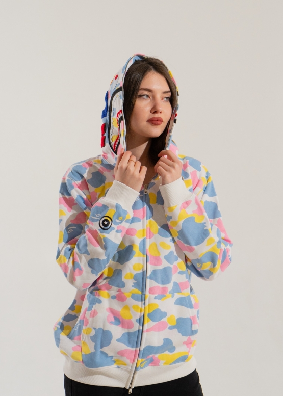 Білий худі Bape Aape by A BATHING APE New Multi Camo Shark Relaxed Full Zip Hoodie Unisex