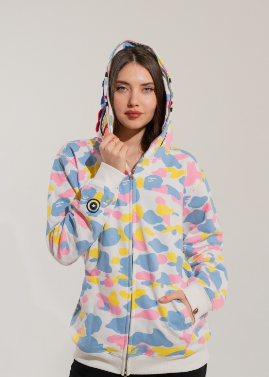 Білий худі Bape Aape by A BATHING APE New Multi Camo Shark Relaxed Full Zip Hoodie Unisex