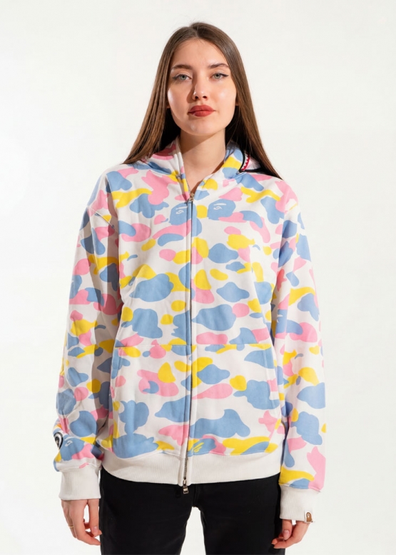 Білий худі Bape Aape by A BATHING APE New Multi Camo Shark Relaxed Full Zip Hoodie Unisex