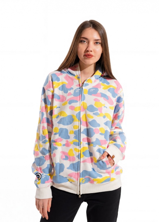 Білий худі Bape Aape by A BATHING APE New Multi Camo Shark Relaxed Full Zip Hoodie Unisex