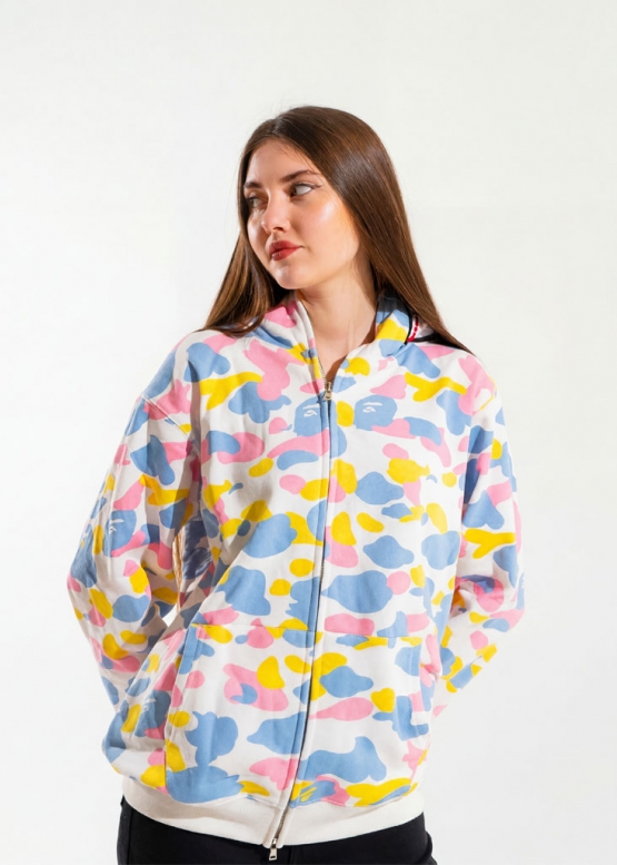 Білий худі Bape Aape by A BATHING APE New Multi Camo Shark Relaxed Full Zip Hoodie Unisex