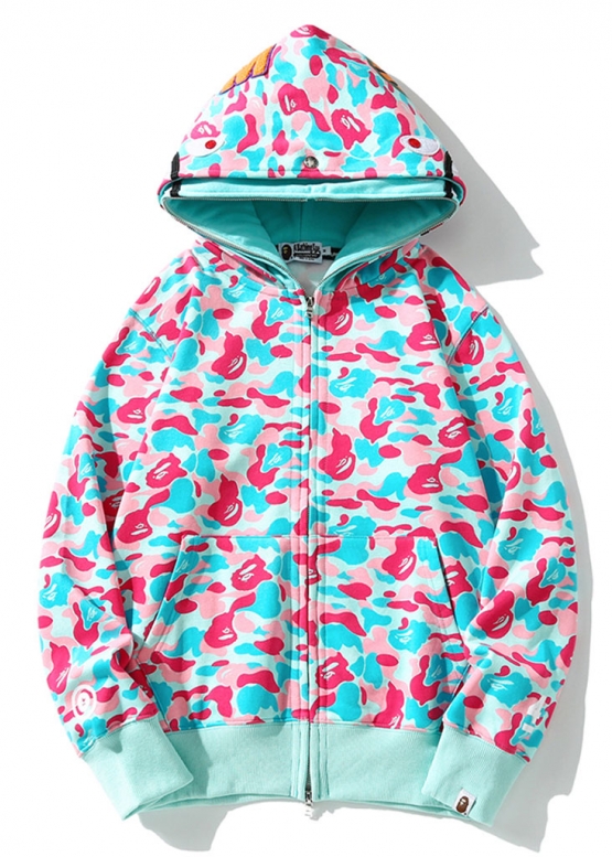 Бирюзово-розовый худи Bape Aape by A BATHING APE Miami Shark Blue Pink Camo Full Zip Hoodie Unisex