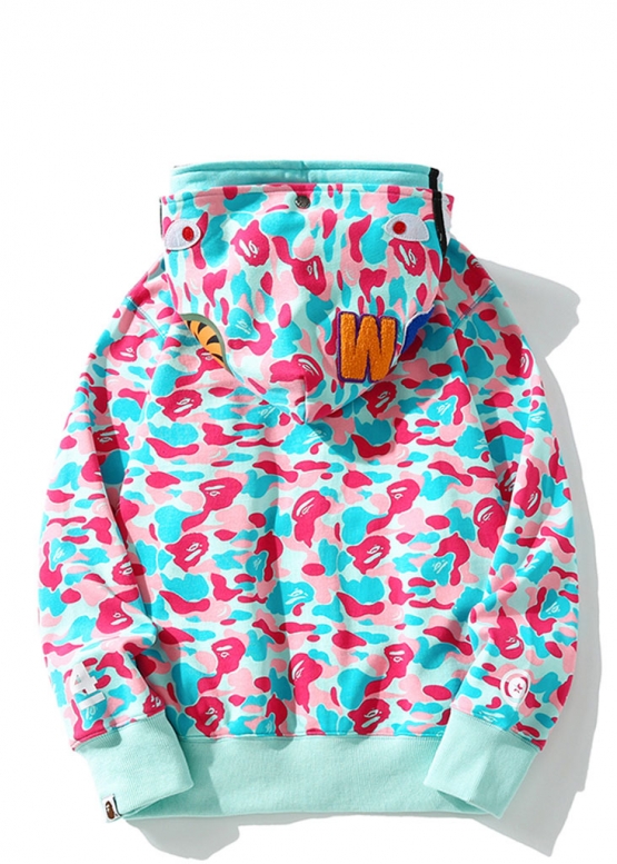 Бирюзово-розовый худи Bape Aape by A BATHING APE Miami Shark Blue Pink Camo Full Zip Hoodie Unisex