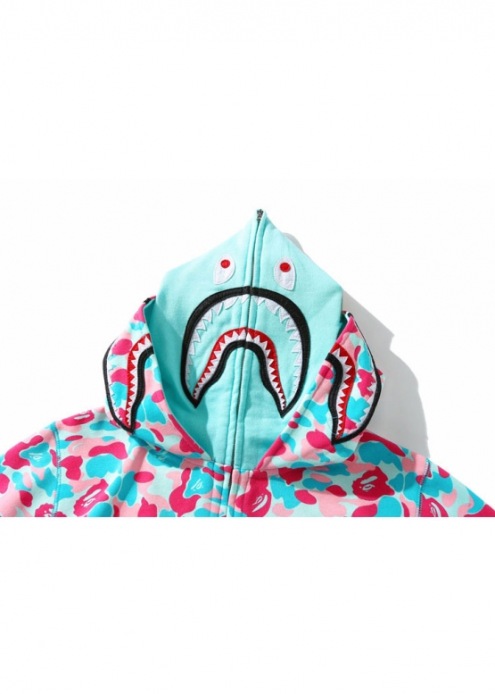 Бирюзово-розовый худи Bape Aape by A BATHING APE Miami Shark Blue Pink Camo Full Zip Hoodie Unisex