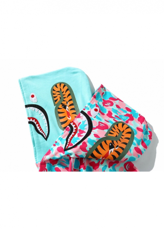 Бирюзово-розовый худи Bape Aape by A BATHING APE Miami Shark Blue Pink Camo Full Zip Hoodie Unisex