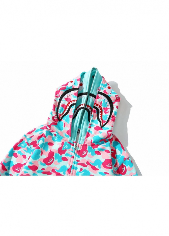 Бирюзово-розовый худи Bape Aape by A BATHING APE Miami Shark Blue Pink Camo Full Zip Hoodie Unisex
