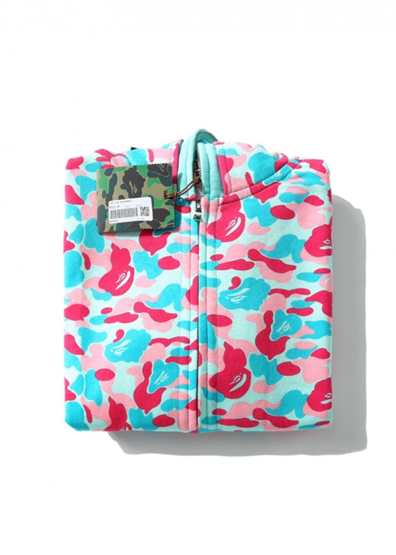 Бирюзово-розовый худи Bape Aape by A BATHING APE Miami Shark Blue Pink Camo Full Zip Hoodie Unisex