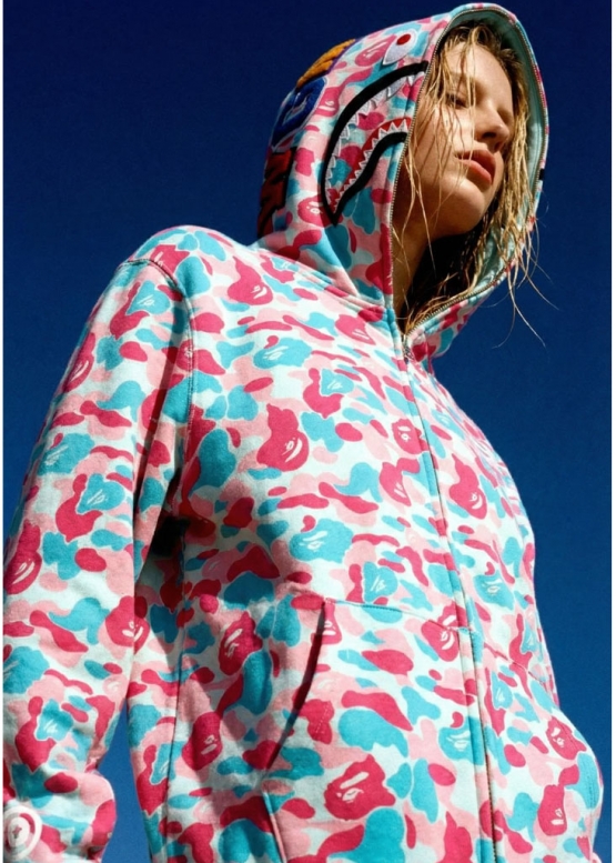 Bape Aape by A BATHING APE Miami Shark Blue Pink Camo Full Zip Hoodie Unisex