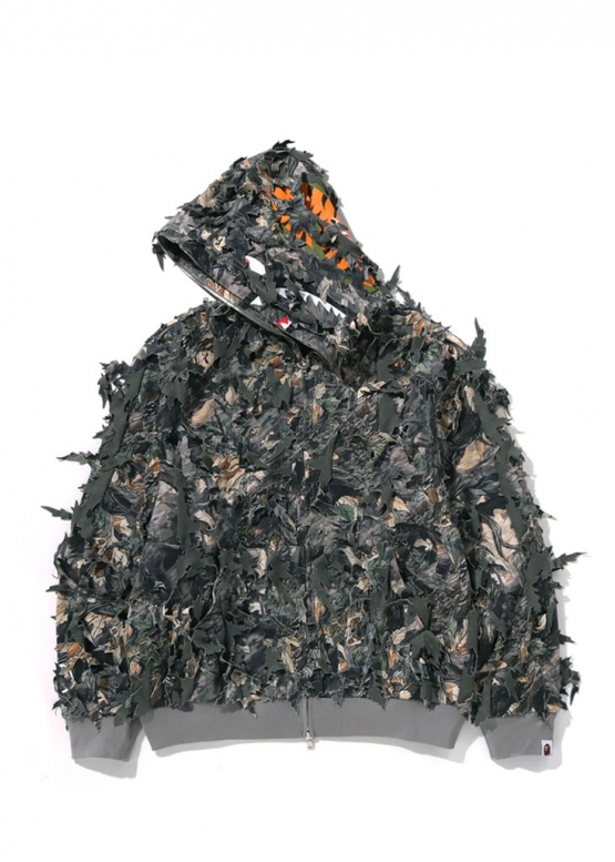 Зелений худі Bape Tree Edge Camo Laser Cut Cropped Shark Full Zip Hoodie