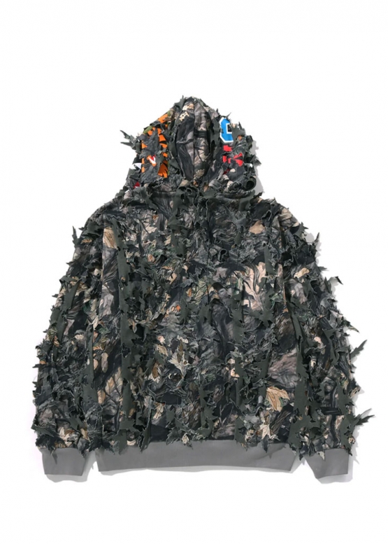 Bape Tree Edge Camo Laser Cut Cropped Shark Full Zip Hoodie