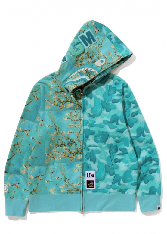 Блакитний худі Bape Aape by A BATHING APE x Van Gogh Museum Shark Full Zip Hoodie Unisex