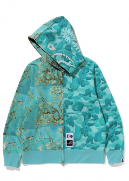 Блакитний худі BAPE x Van Gogh Museum Shark Full Zip Hoodie Unisex - HA1155