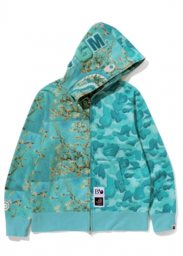 Блакитний худі BAPE x Van Gogh Museum Shark Full Zip Hoodie Unisex - HA1155