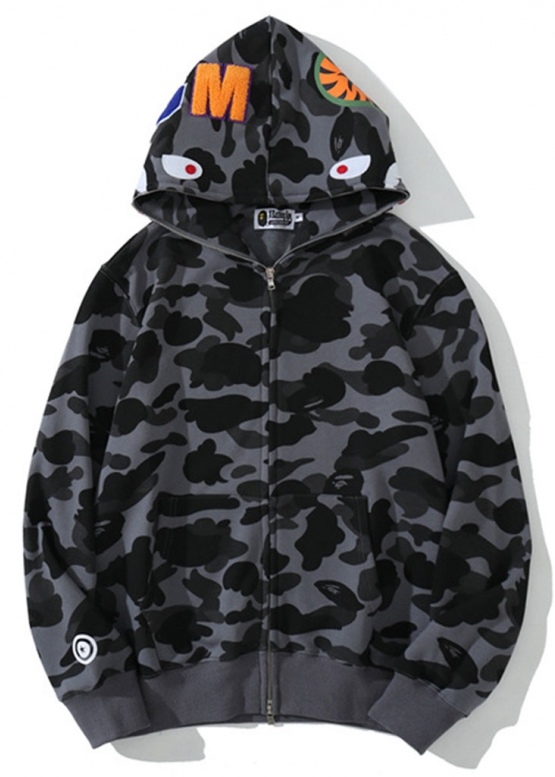 Чорний худі Bape Aape by A BATHING APE Shark Color Grid Camo Black Full Zip Hoodie Unisex
