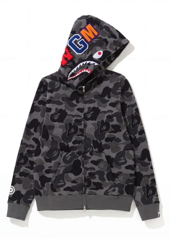 Чорний худі Bape Aape by A BATHING APE Shark Color Grid Camo Black Full Zip Hoodie Unisex