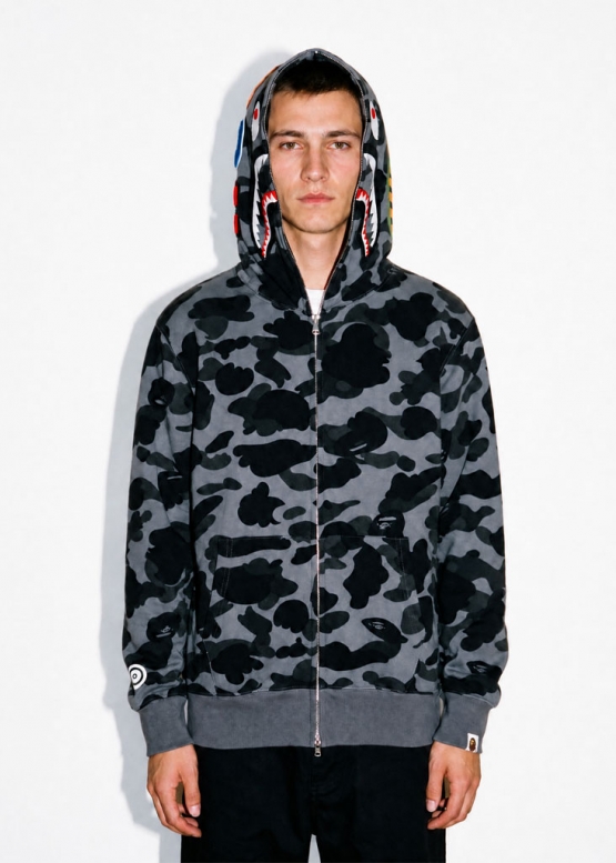 Чорний худі Bape Aape by A BATHING APE Shark Color Grid Camo Black Full Zip Hoodie Unisex