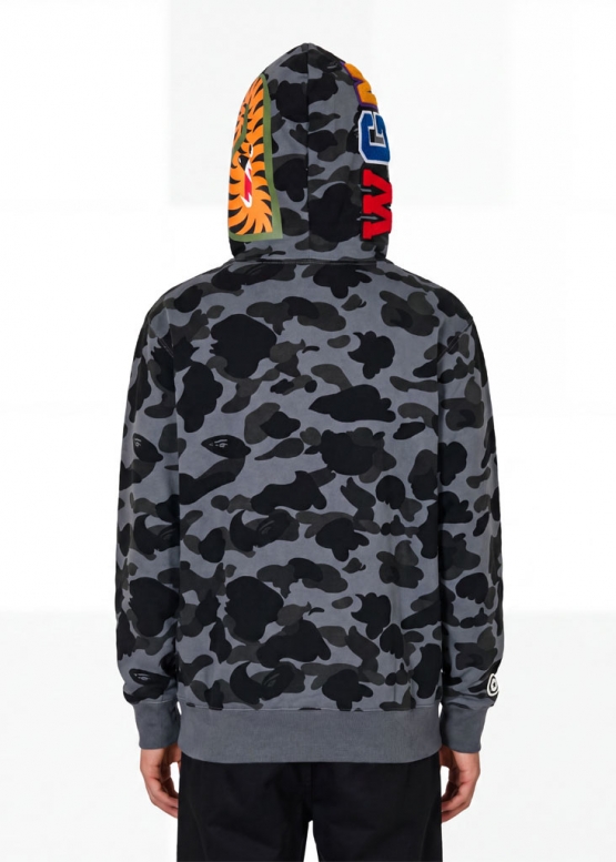 Чорний худі Bape Aape by A BATHING APE Shark Color Grid Camo Black Full Zip Hoodie Unisex