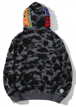 Чорний худі Bape Shark Grid Camo Black Full Zip Hoodie Unisex - HA1158