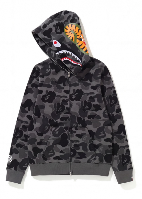Bape Aape by A BATHING APE Shark Color Grid Camo Black Full Zip Hoodie Unisex