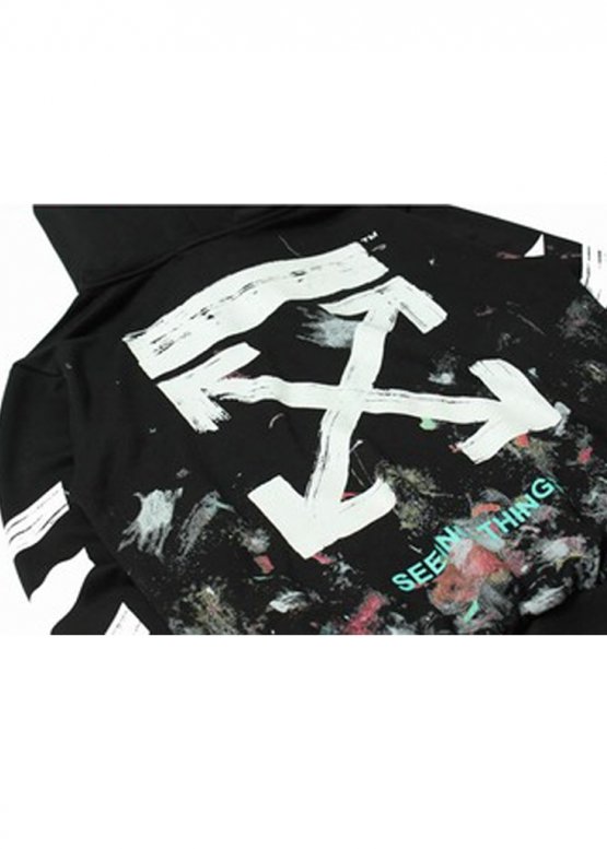 Off White Art Chaos Color Black Hoodie Unisex