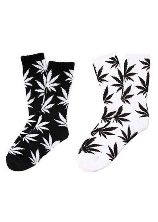HUF Color White Black With Leaves Socks Unisex
