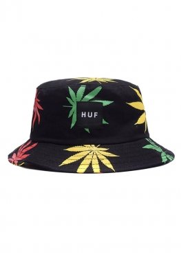 Чорна панама Huf Black With Multi-color Leaves Bucket Hat Unisex - PF1111 Чорна панама Huf Black With Multi-color Leaves Bucket Hat Unisex - PF1111