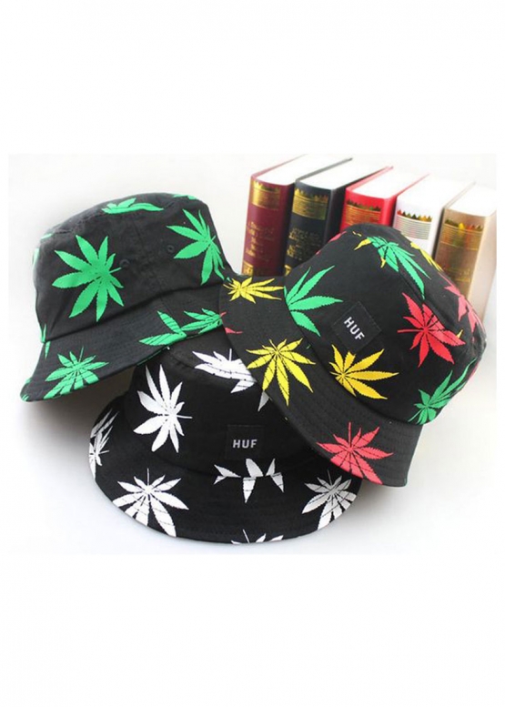 Huf Color Black With Green Leaves Bucket Hat Unisex