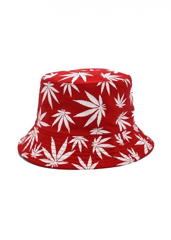 Color Red With White Leaves Bucket Hat Unisex
