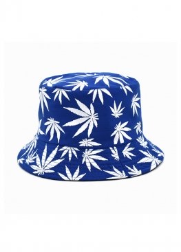 Blue With White Leaves Bucket Hat Unisex - PF1117