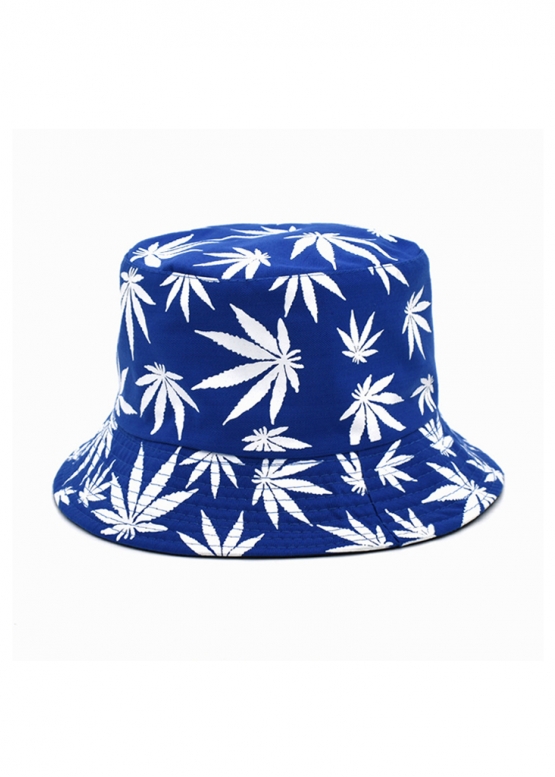 Color Blue With White Leaves Bucket Hat Unisex