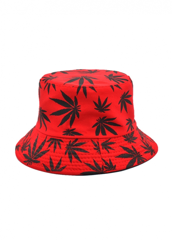 Color Red With Black Leaves Bucket Hat Unisex